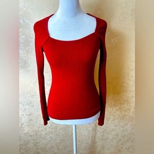 Ribbed Red Long Sleeve Top
